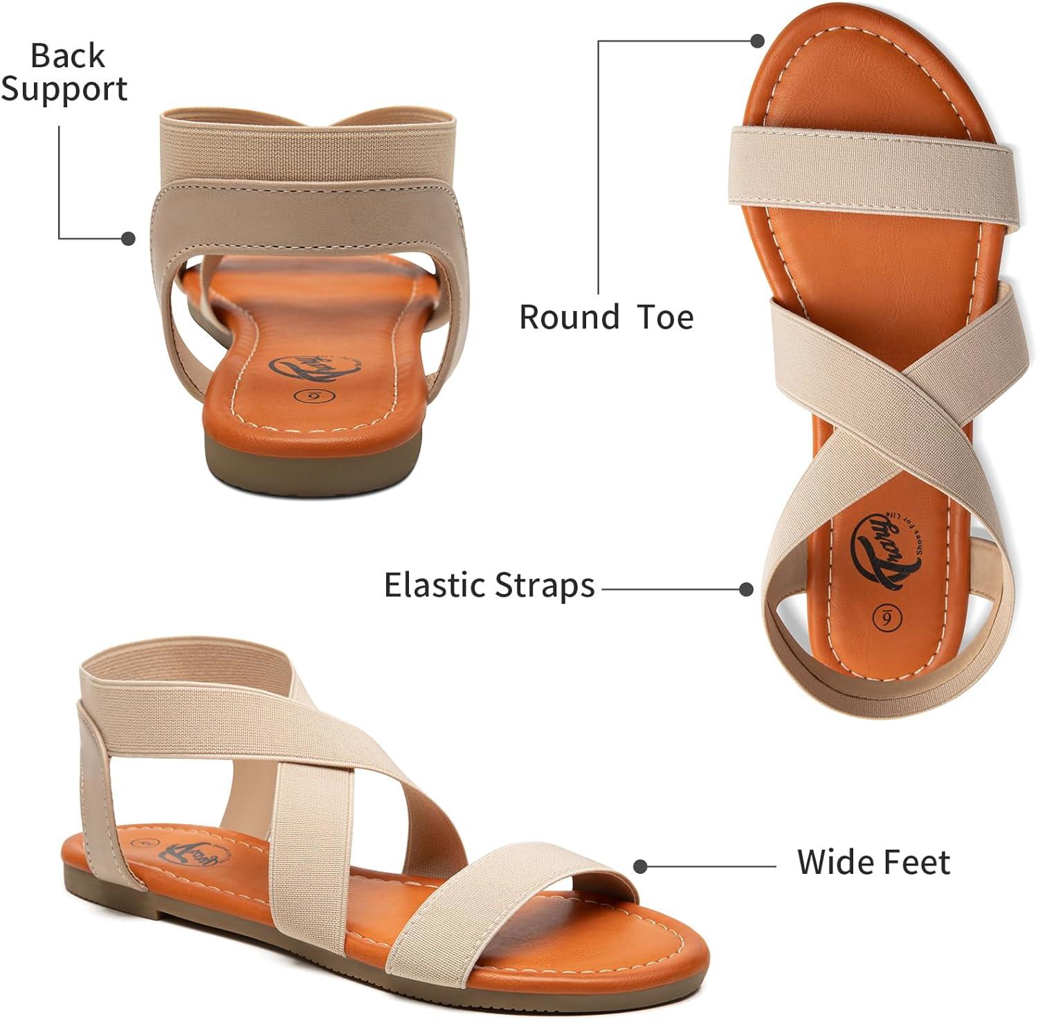 imageTrary Womens Dressy Summer Sandals Elastic Cute Open Toe Wide Sandalias Para MujerBeige01