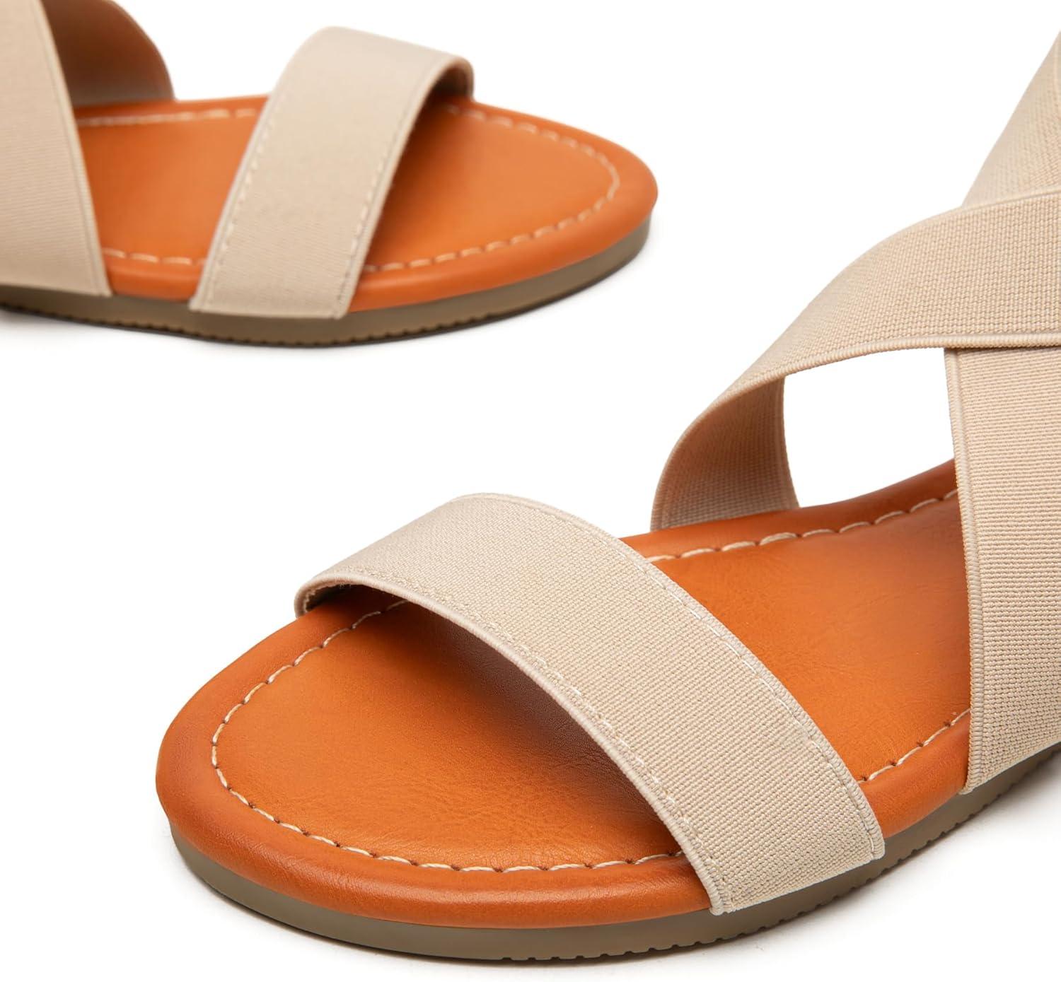 imageTrary Womens Dressy Summer Sandals Elastic Cute Open Toe Wide Sandalias Para MujerBeige01