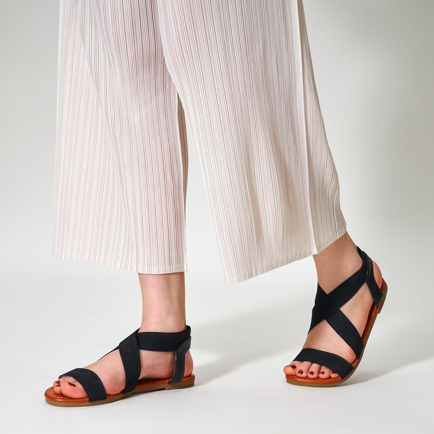 imageTrary Womens Dressy Summer Sandals Elastic Cute Open Toe Wide Sandalias Para MujerBlack01