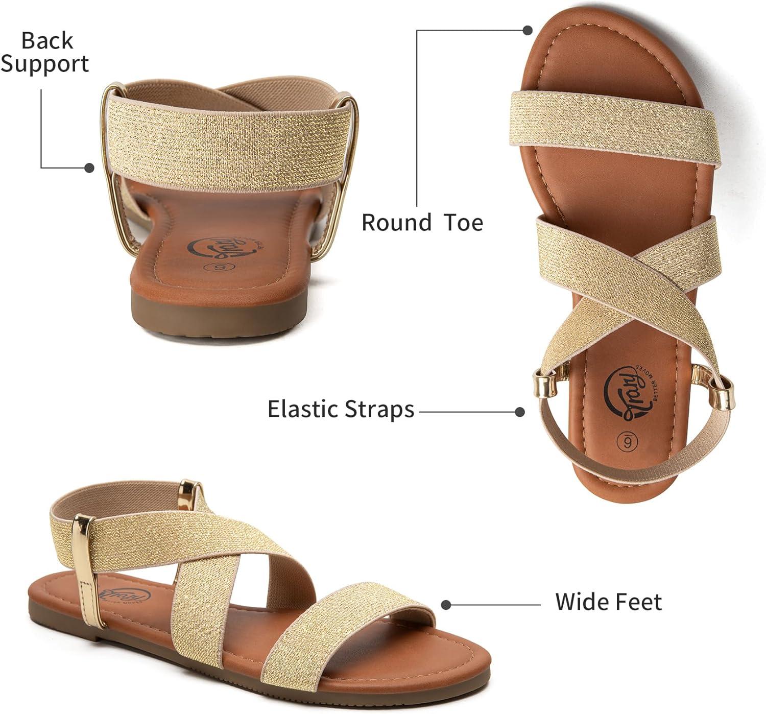 imageTrary Womens Dressy Summer Sandals Elastic Cute Open Toe Wide Sandalias Para MujerGold