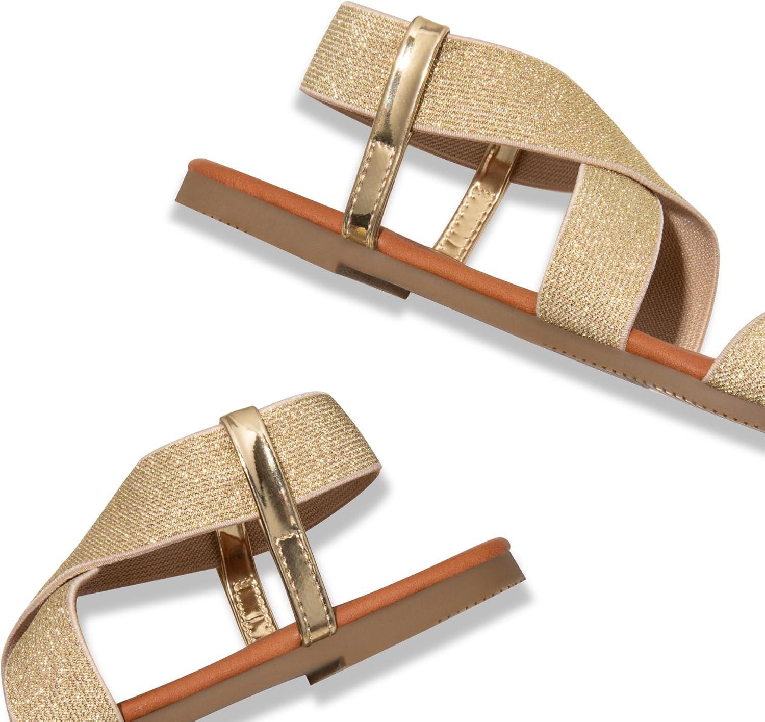 imageTrary Womens Dressy Summer Sandals Elastic Cute Open Toe Wide Sandalias Para MujerGold