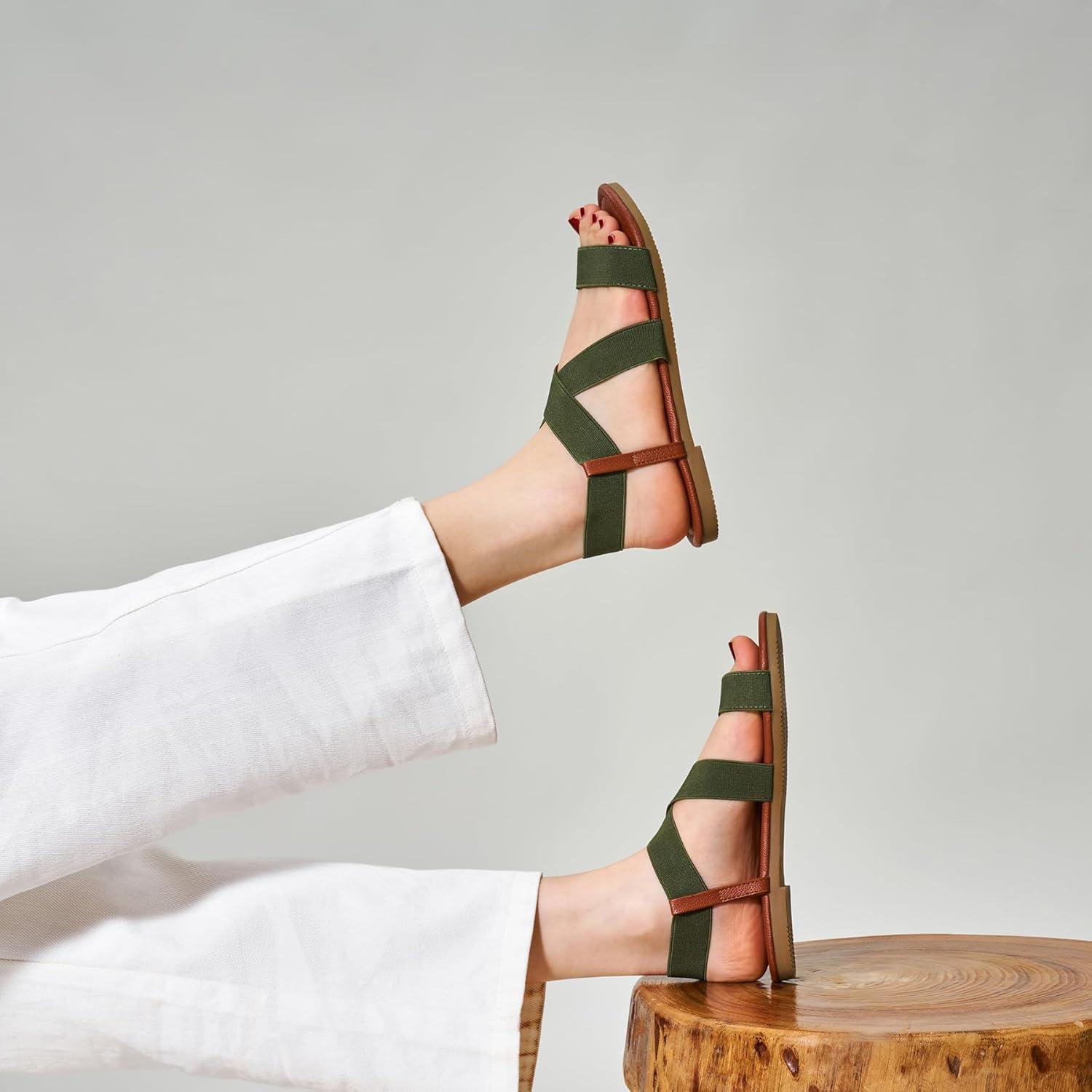 imageTrary Womens Dressy Summer Sandals Elastic Cute Open Toe Wide Sandalias Para MujerGreen