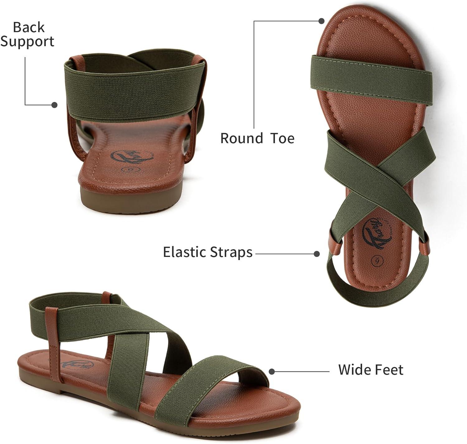 imageTrary Womens Dressy Summer Sandals Elastic Cute Open Toe Wide Sandalias Para MujerGreen