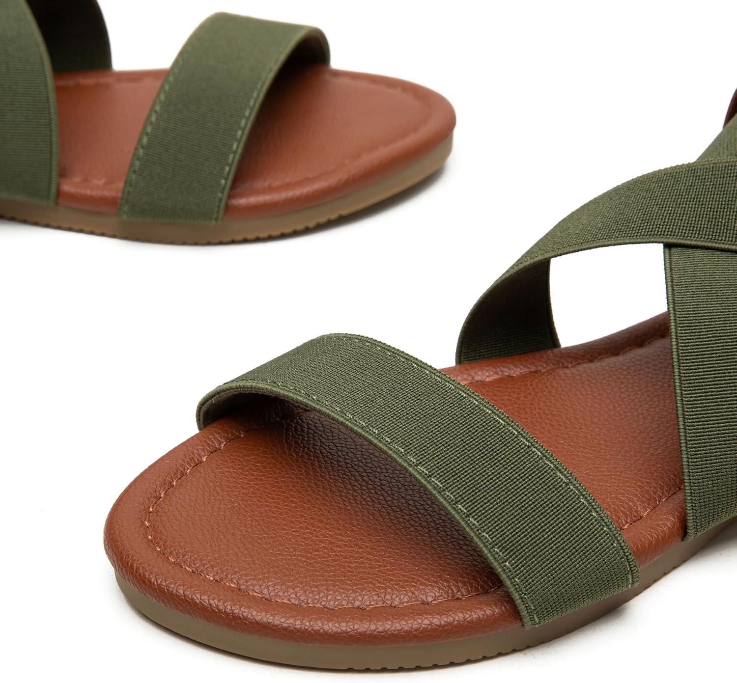 imageTrary Womens Dressy Summer Sandals Elastic Cute Open Toe Wide Sandalias Para MujerGreen
