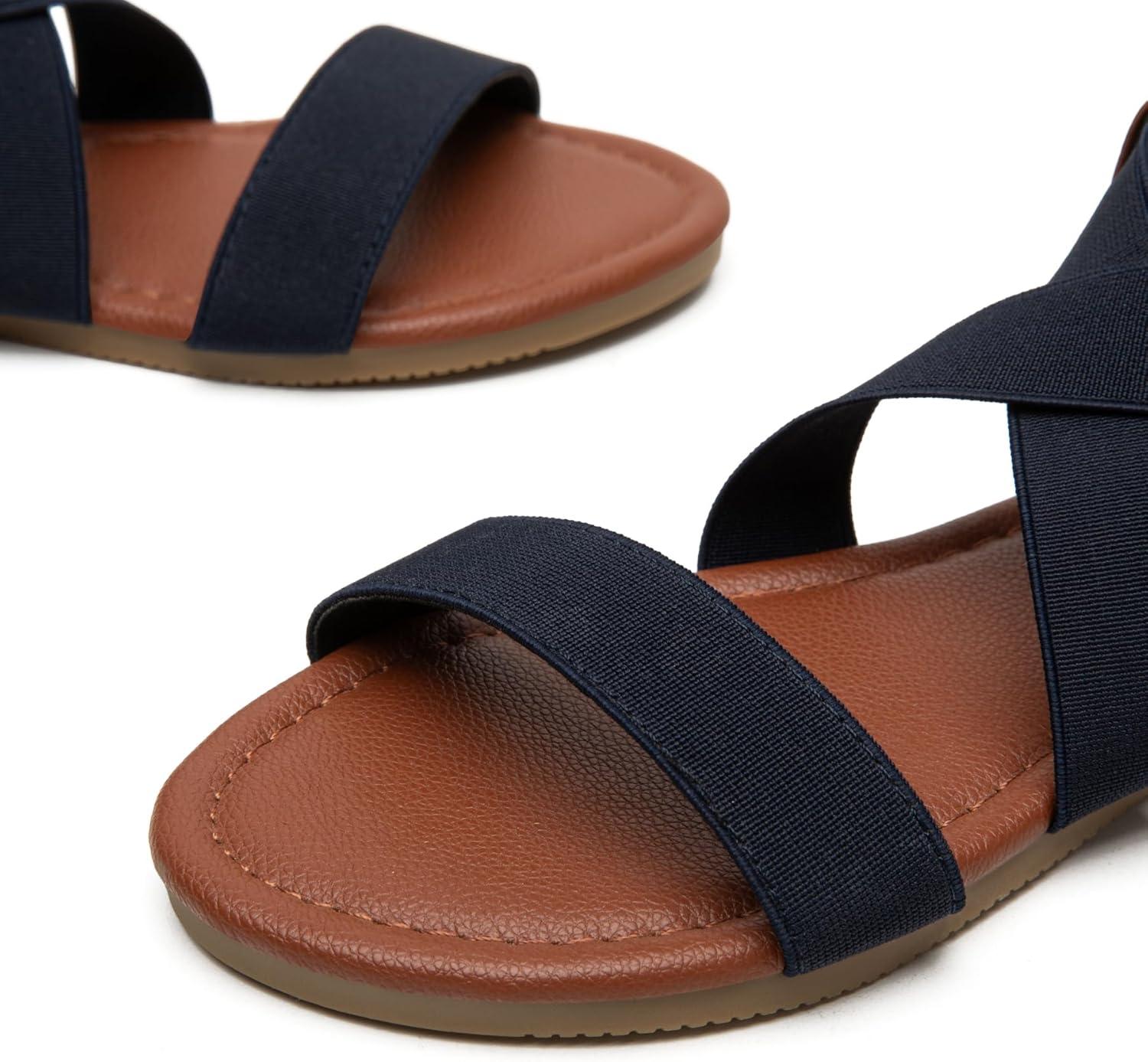 imageTrary Womens Dressy Summer Sandals Elastic Cute Open Toe Wide Sandalias Para MujerNavy Blue