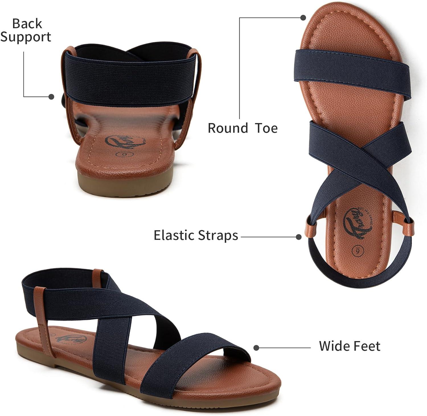 imageTrary Womens Dressy Summer Sandals Elastic Cute Open Toe Wide Sandalias Para MujerNavy Blue
