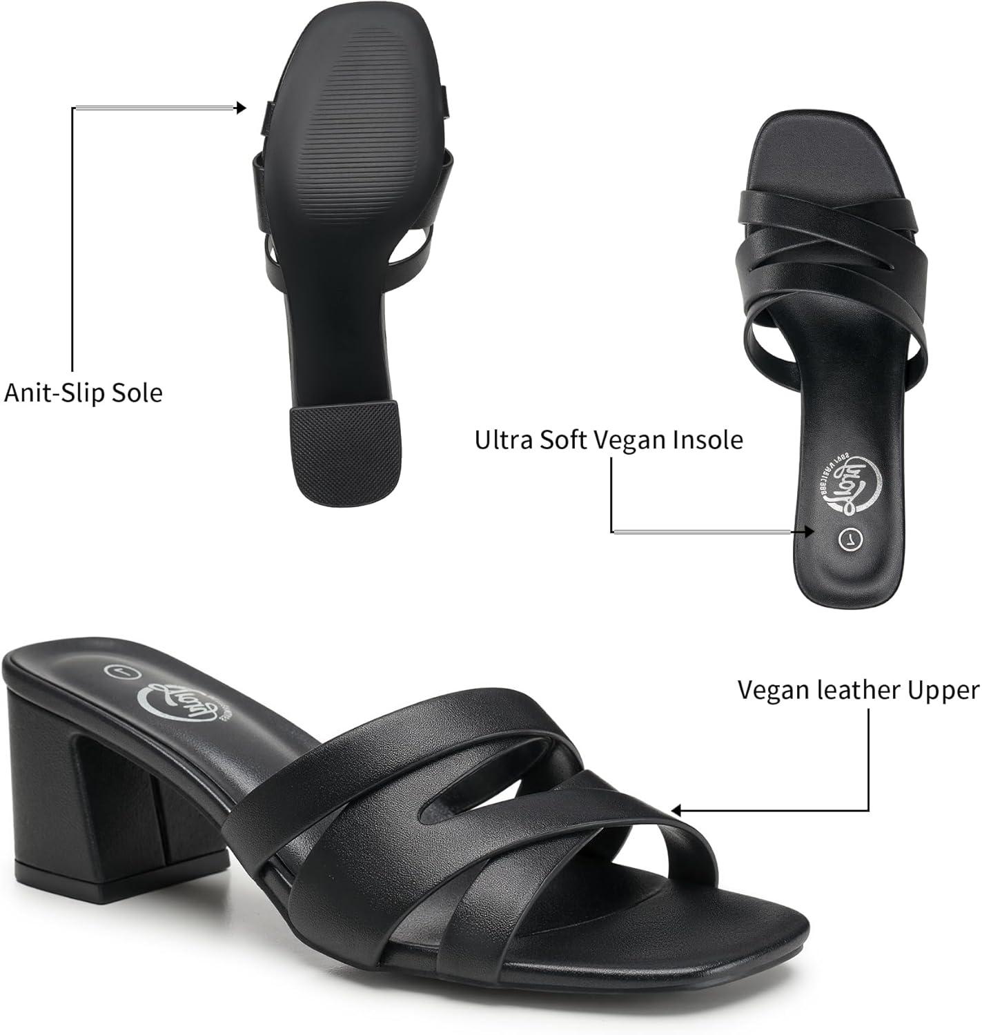 imageTrary Womens Sandals Square Toe Heels Sandals 2inch Black White Nude Chunky Block Heels SandalsAblack