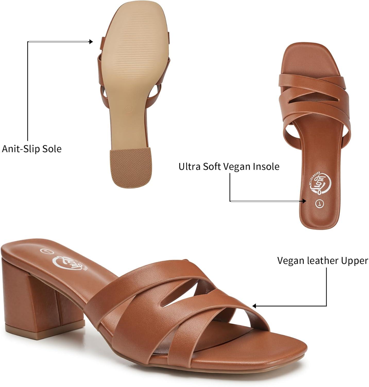 imageTrary Womens Sandals Square Toe Heels Sandals 2inch Black White Nude Chunky Block Heels SandalsAbrown