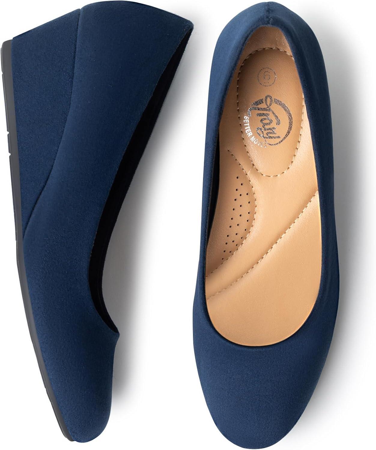 imageTrary Womens Wedges Heels for Women Pumps Round Toe Mid Heels Comfortable Closed Toe Dressy Shoes Women Pumps Wedge Shoes for Wedding Work Office Party 18 InchesNavy Blue