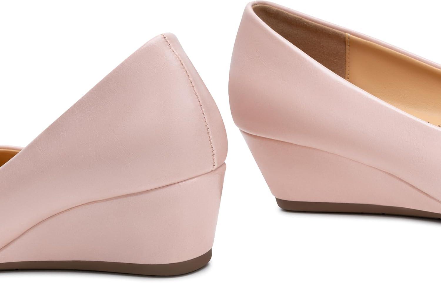 imageTrary Womens Wedges Heels for Women Pumps Round Toe Mid Heels Comfortable Closed Toe Dressy Shoes Women Pumps Wedge Shoes for Wedding Work Office Party 18 InchesPink