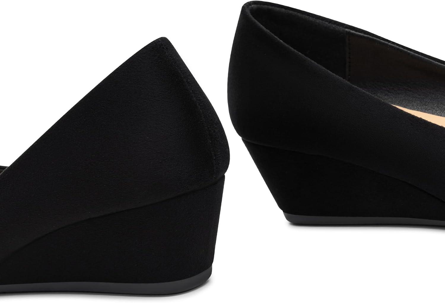 imageTrary Womens Wedges Heels for Women Pumps Round Toe Mid Heels Comfortable Closed Toe Dressy Shoes Women Pumps Wedge Shoes for Wedding Work Office Party 18 InchesSuede Black