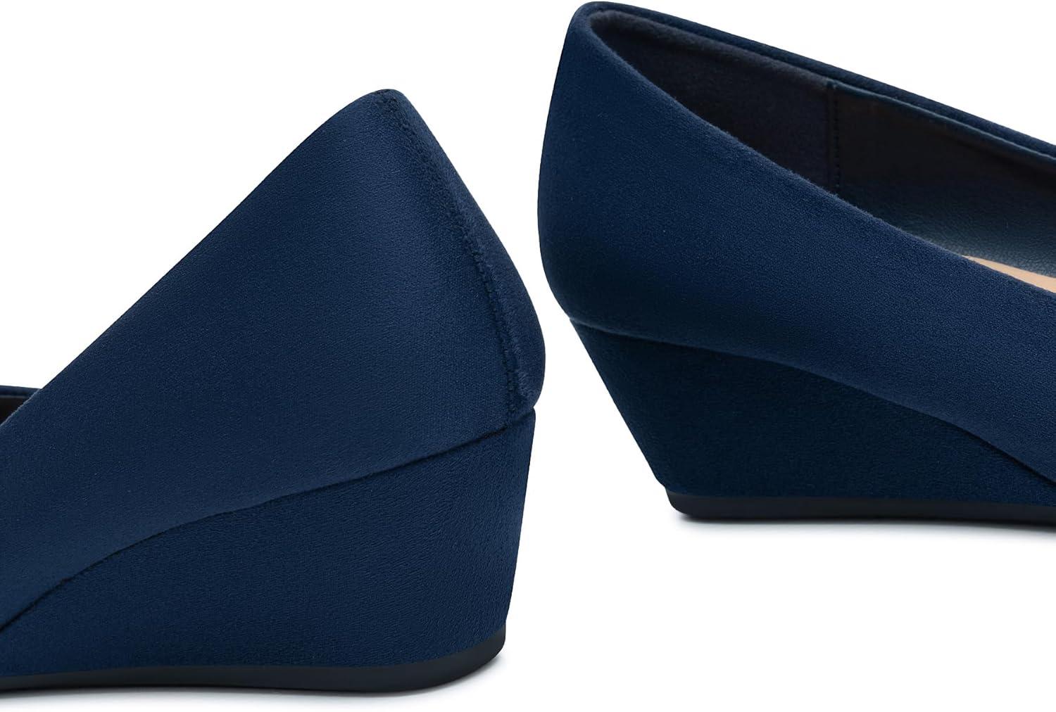 imageTrary Womens Wedges Heels for Women Pumps Round Toe Mid Heels Comfortable Closed Toe Dressy Shoes Women Pumps Wedge Shoes for Wedding Work Office Party 18 InchesNavy Blue