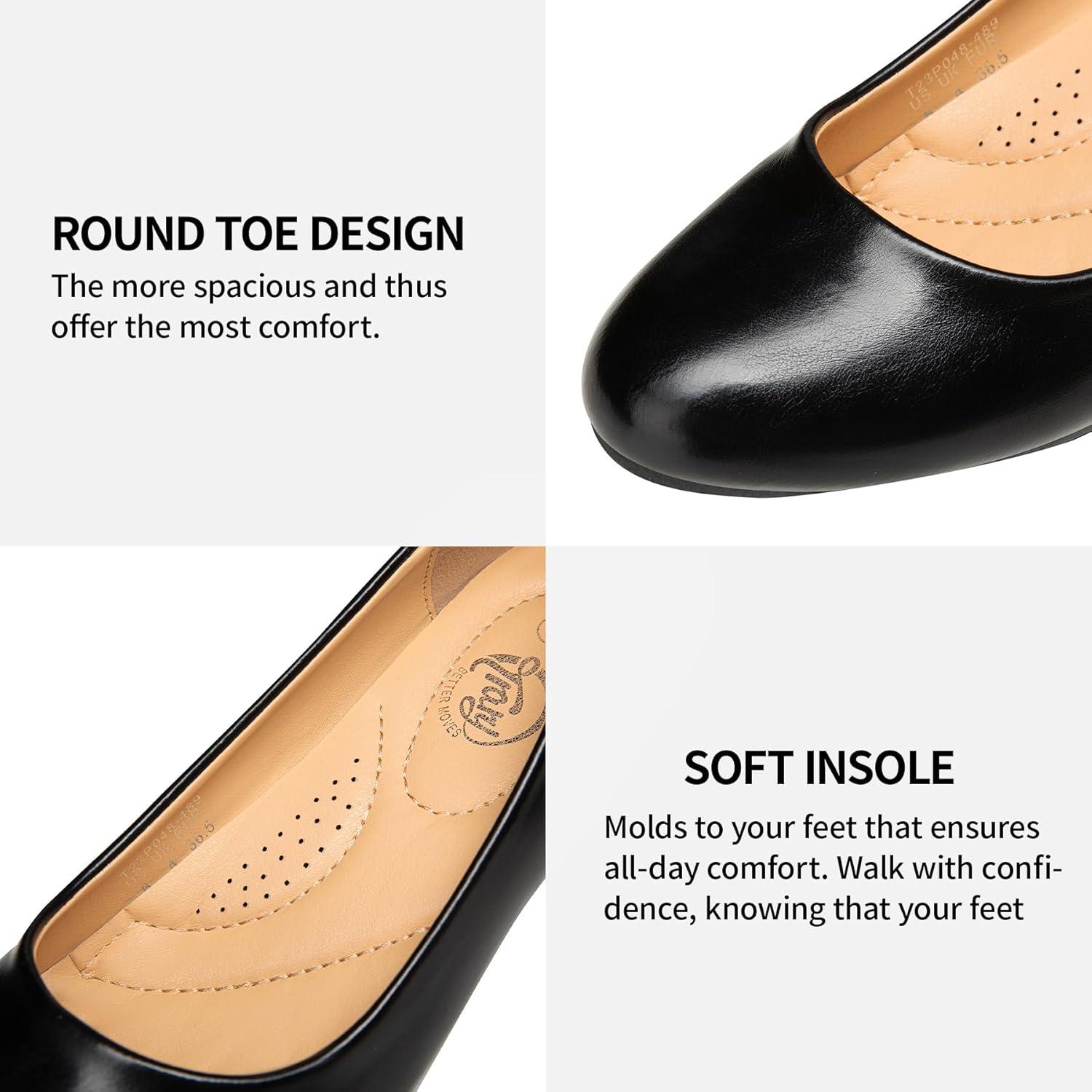 imageTrary Womens Wedges Heels for Women Pumps Round Toe Mid Heels Comfortable Closed Toe Dressy Shoes Women Pumps Wedge Shoes for Wedding Work Office Party 18 InchesPu Black