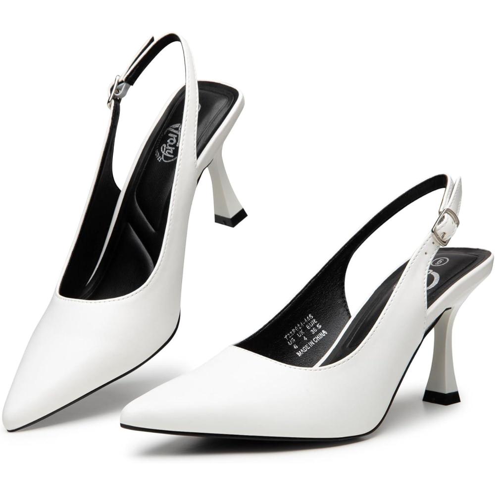 imageTrary Slingback Heels for Women  Pointed Toe Pumps Comfortable ampamp Stylish for Parties ampamp Work  32inch High Heels Rhinestone ampamp Glitter Dressy ShoesWhite