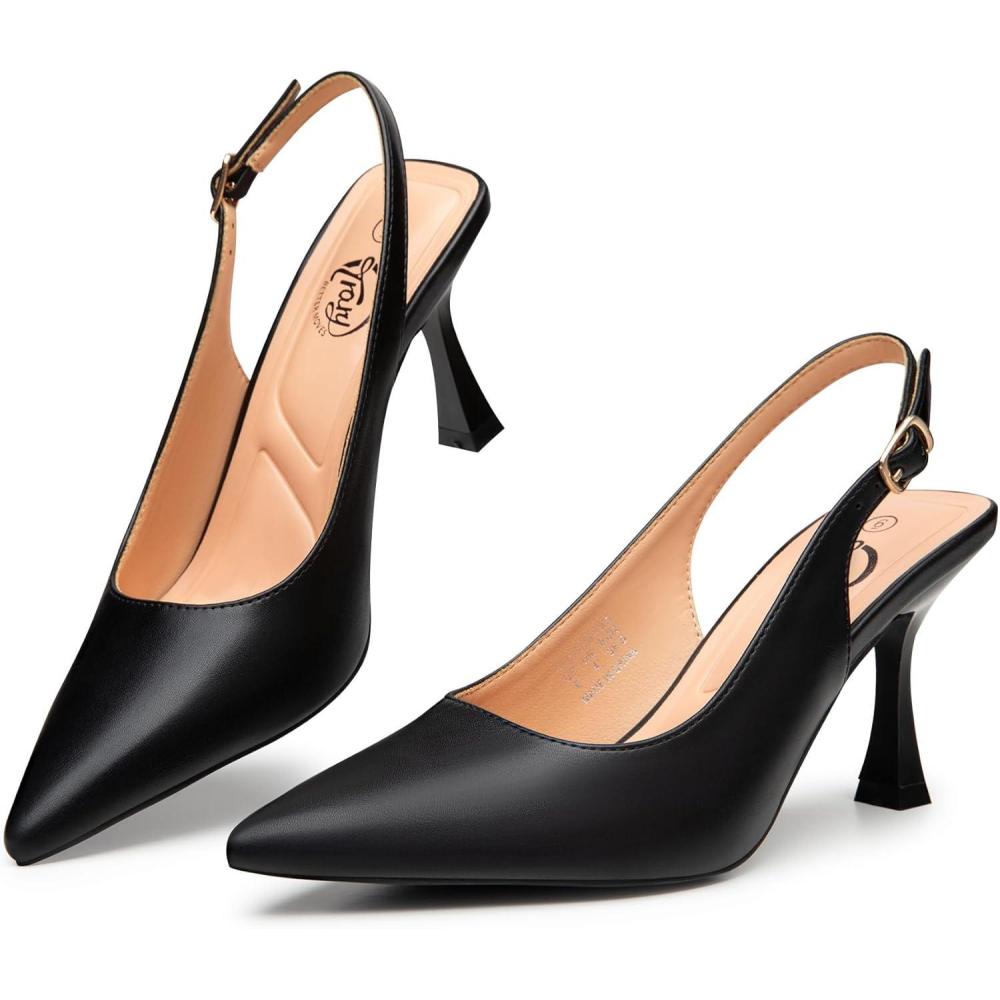 imageTrary Slingback Heels for Women  Pointed Toe Pumps Comfortable ampamp Stylish for Parties ampamp Work  32inch High Heels Rhinestone ampamp Glitter Dressy ShoesPu Black