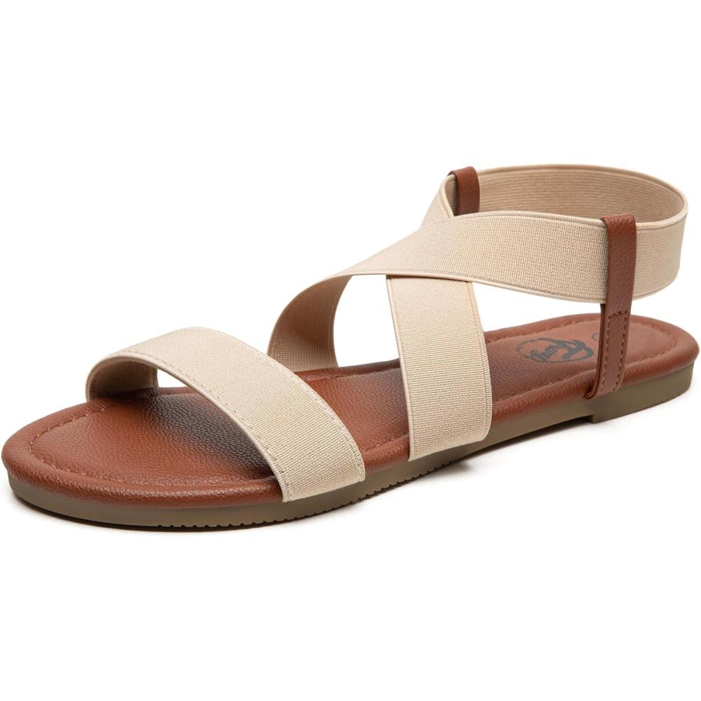 imageTrary Womens Dressy Summer Sandals Elastic Cute Open Toe Wide Sandalias Para MujerBeige