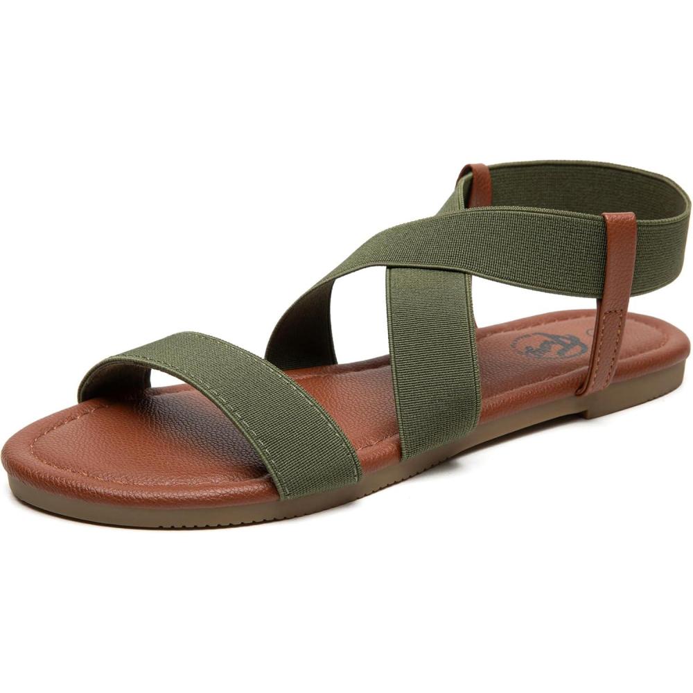 imageTrary Womens Dressy Summer Sandals Elastic Cute Open Toe Wide Sandalias Para MujerGreen