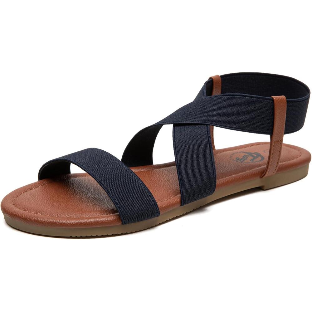 imageTrary Womens Dressy Summer Sandals Elastic Cute Open Toe Wide Sandalias Para MujerNavy Blue