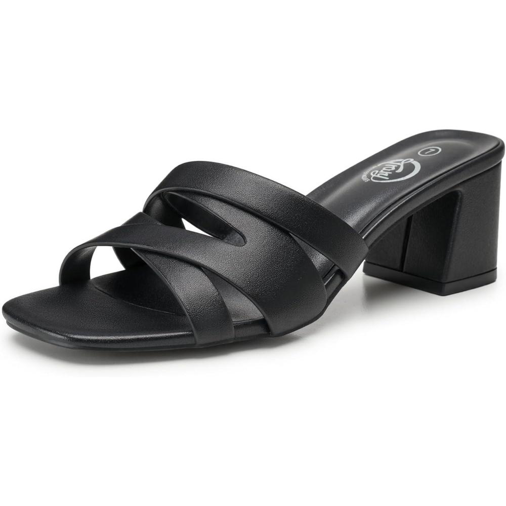 imageTrary Womens Sandals Square Toe Heels Sandals 2inch Black White Nude Chunky Block Heels SandalsAblack