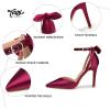 imageTrary Heels for Women Closed Pointed Toe Heels Womens Pumps Stiletto High Shoes with Bow Knot Comfortable Ankle Strap Office Party Wedding Dress Shoes 374quot HeelWine Red