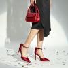imageTrary Heels for Women Closed Pointed Toe Heels Womens Pumps Stiletto High Shoes with Bow Knot Comfortable Ankle Strap Office Party Wedding Dress Shoes 374quot HeelWine Red