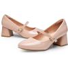 imageTrary Mary Jane Shoes Women Chunky Mary Janes Heels for Women Shoes Dressy Casual Dress Shoes for Women Block Heels Closed Toe Mary Jane PumpsNude