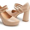 imageTrary Mary Jane Shoes Women Heels Platform Chunky Block High Heels with Double Strap Womens Pumps Comfortable Dress Pumps for Party Wedding Office Round Toe Heel ShoesPatent Nude