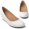 imageTrary Womens Wedges Heels for Women Pumps Round Toe Mid Heels Comfortable Closed Toe Dressy Shoes Women Pumps Wedge Shoes for Wedding Work Office Party 18 InchesPu White