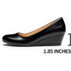 imageTrary Womens Wedges Heels for Women Pumps Round Toe Mid Heels Comfortable Closed Toe Dressy Shoes Women Pumps Wedge Shoes for Wedding Work Office Party 18 InchesPu Black