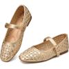 imageTrary Mary Jane Shoes Women Hollow Flats for Women Ballet Flats Shoes Squared Toe Mary Jane Flats Ankle Strap Flats Shoes Dressy ComfortableGold
