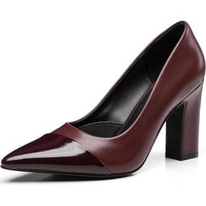 imageTrary Heels for Women Closed Pointed Toe Chunky Pumps Shoes Women Block High Heels Comfortable SlipOn Dress Office Party Wedding Shoes 354quot HeelBurgundy