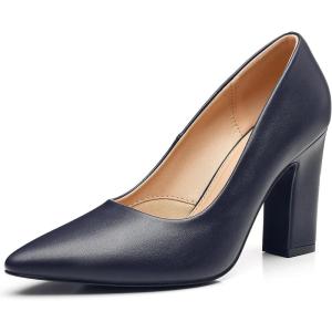 imageTrary Heels for Women Closed Pointed Toe Chunky Pumps Shoes Women Block High Heels Comfortable SlipOn Dress Office Party Wedding Shoes 354quot HeelNavy Blue