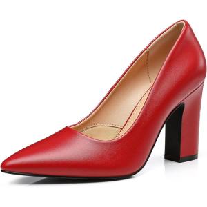 imageTrary Heels for Women Closed Pointed Toe Chunky Pumps Shoes Women Block High Heels Comfortable SlipOn Dress Office Party Wedding Shoes 354quot HeelRed