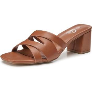 imageTrary Womens Sandals Square Toe Heels Sandals 2inch Black White Nude Chunky Block Heels SandalsAbrown
