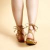imageTrary Womens Lace Up Open Toe Strappy Sandals Ankle Wrap Flat Dressy Tie Up Summer FootwearBrown