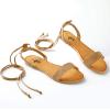 imageTrary Womens Lace Up Open Toe Strappy Sandals Ankle Wrap Flat Dressy Tie Up Summer FootwearBrown