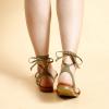 imageTrary Womens Lace Up Open Toe Strappy Sandals Ankle Wrap Flat Dressy Tie Up Summer FootwearKhaki Green