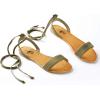 imageTrary Womens Lace Up Open Toe Strappy Sandals Ankle Wrap Flat Dressy Tie Up Summer FootwearKhaki Green