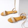 imageTrary Womens Lace Up Open Toe Strappy Sandals Ankle Wrap Flat Dressy Tie Up Summer FootwearNude