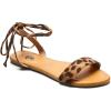 imageTrary Womens Lace Up Open Toe Strappy Sandals Ankle Wrap Flat Dressy Tie Up Summer FootwearLeopard