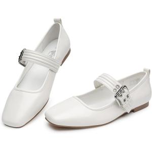 imageTrary Mary Jane Shoes Women Woven Flats for Women Dressy Ballet Flats Squared Toe Mary Jane Flats ShoesBpu White
