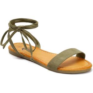 imageTrary Womens Lace Up Open Toe Strappy Sandals Ankle Wrap Flat Dressy Tie Up Summer FootwearKhaki Green
