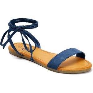 imageTrary Womens Lace Up Open Toe Strappy Sandals Ankle Wrap Flat Dressy Tie Up Summer FootwearNavy Blue