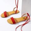 imageTrary Womens Lace Up Open Toe Strappy Sandals Ankle Wrap Flat Dressy Tie Up Summer FootwearRed