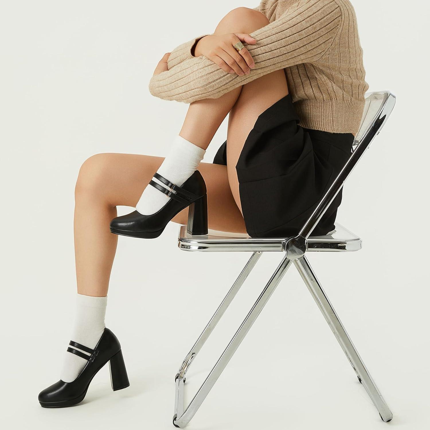 imageTrary Mary Jane Shoes Women Heels Platform Chunky Block High Heels with Double Strap Womens Pumps Comfortable Dress Pumps for Party Wedding Office Round Toe Heel ShoesBlack Pu