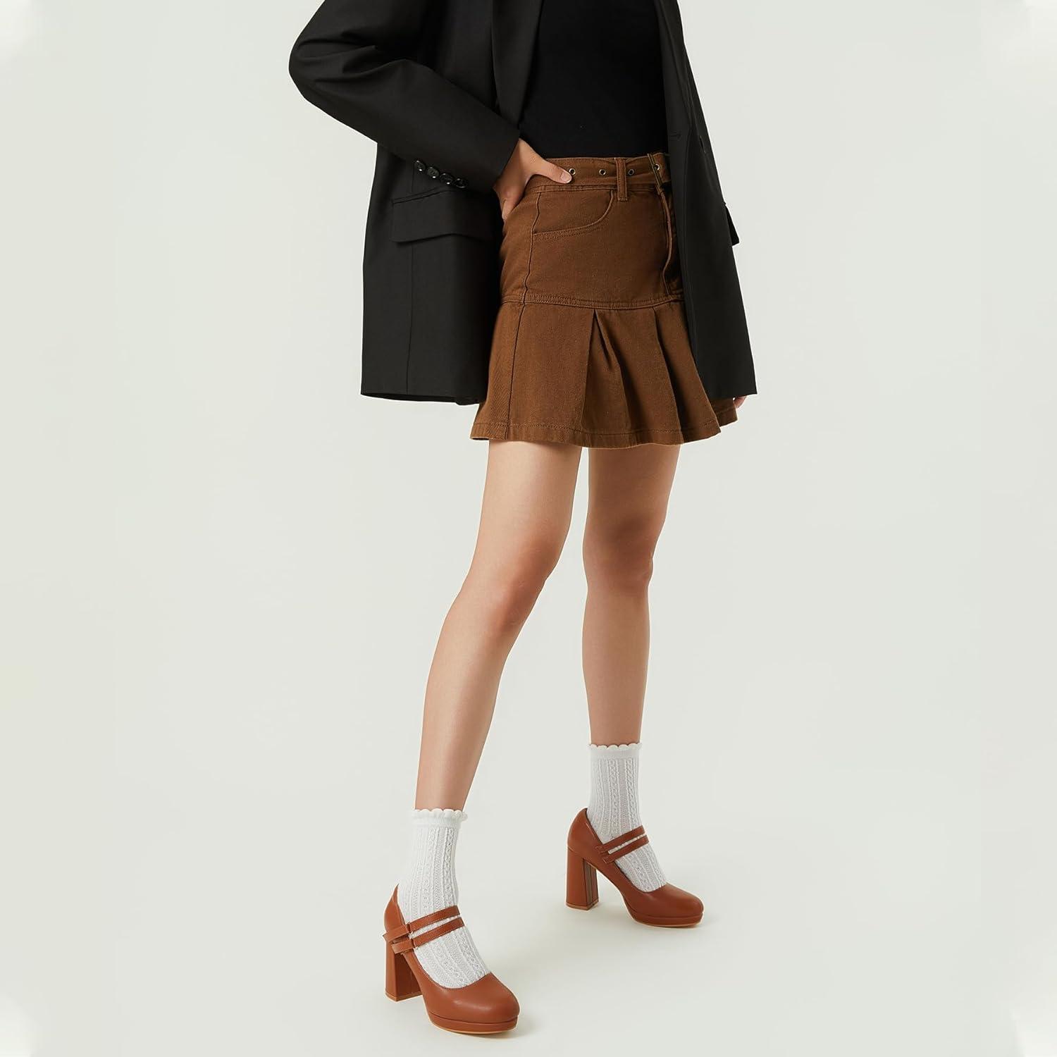 imageTrary Mary Jane Shoes Women Heels Platform Chunky Block High Heels with Double Strap Womens Pumps Comfortable Dress Pumps for Party Wedding Office Round Toe Heel ShoesBrown Pu