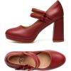 imageTrary Mary Jane Shoes Women Heels Platform Chunky Block High Heels with Double Strap Womens Pumps Comfortable Dress Pumps for Party Wedding Office Round Toe Heel ShoesRed Pu