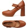 imageTrary Mary Jane Shoes Women Heels Platform Chunky Block High Heels with Double Strap Womens Pumps Comfortable Dress Pumps for Party Wedding Office Round Toe Heel ShoesBrown Pu