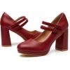 imageTrary Mary Jane Shoes Women Heels Platform Chunky Block High Heels with Double Strap Womens Pumps Comfortable Dress Pumps for Party Wedding Office Round Toe Heel ShoesRed Pu