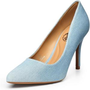 imageTrary Womens High Heel Dress Pump Pointed Toe Shoe Classic Office Special Dressy Casua Wedding Pump ShoesDenim Blue